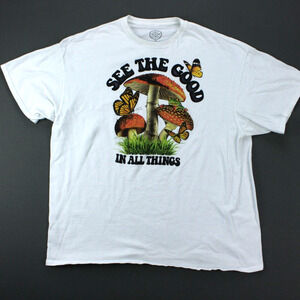 DOM Graphic T Shirt Mens 2XL White See The Good Tee Mushrooms